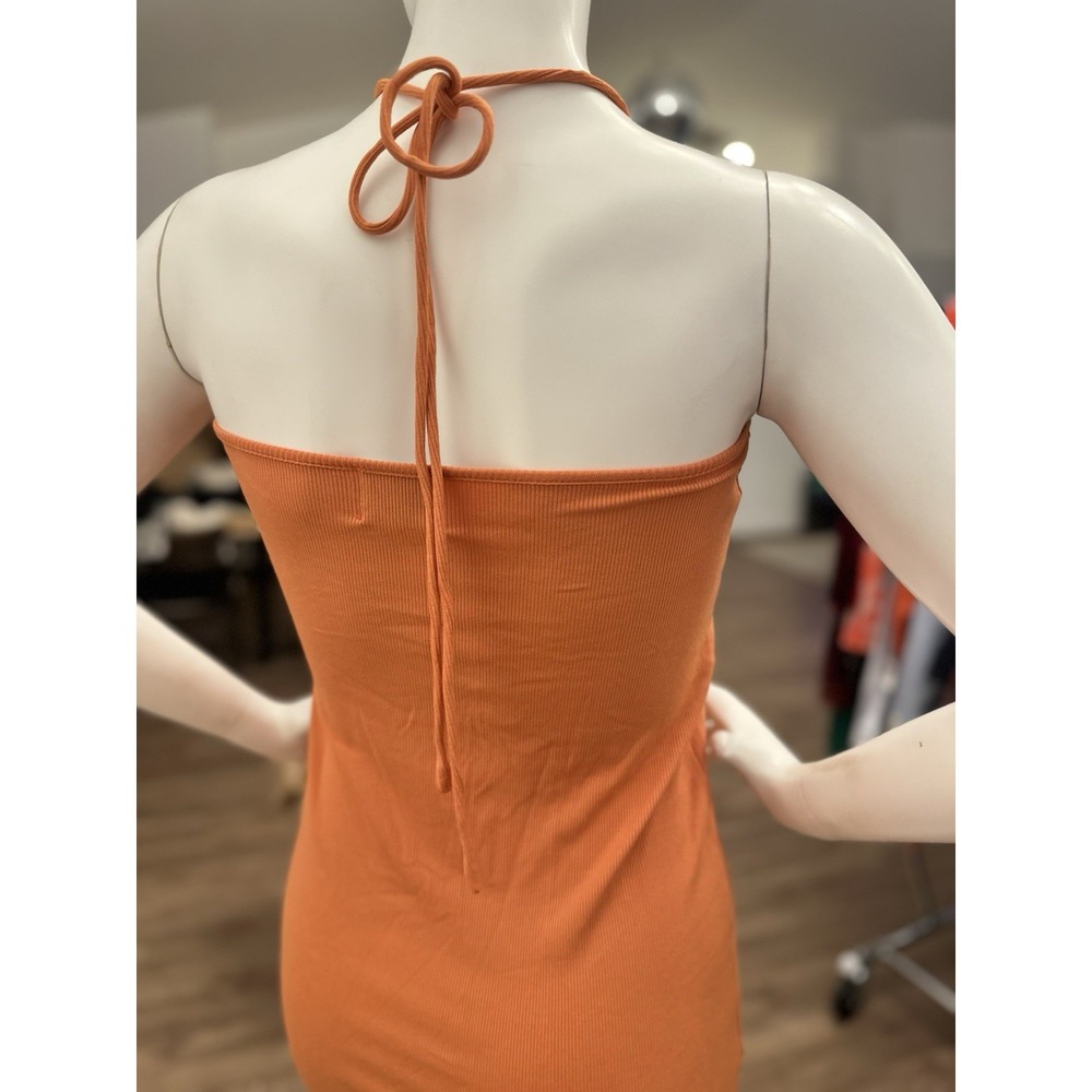 Princess Polly Ribbed Knit Halter Dress Sz 6/8 Orange Stretch Backless Low Cut - Picture 3 of 7